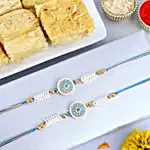 Meenakari Artwork Rakhi Set of 2 & Soan Papdi Combo