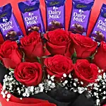 Beautiful Roses Bouquet With Dairy Milk Chocolates