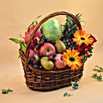 Mixed Flowers & Assorted Fruits Brown Basket