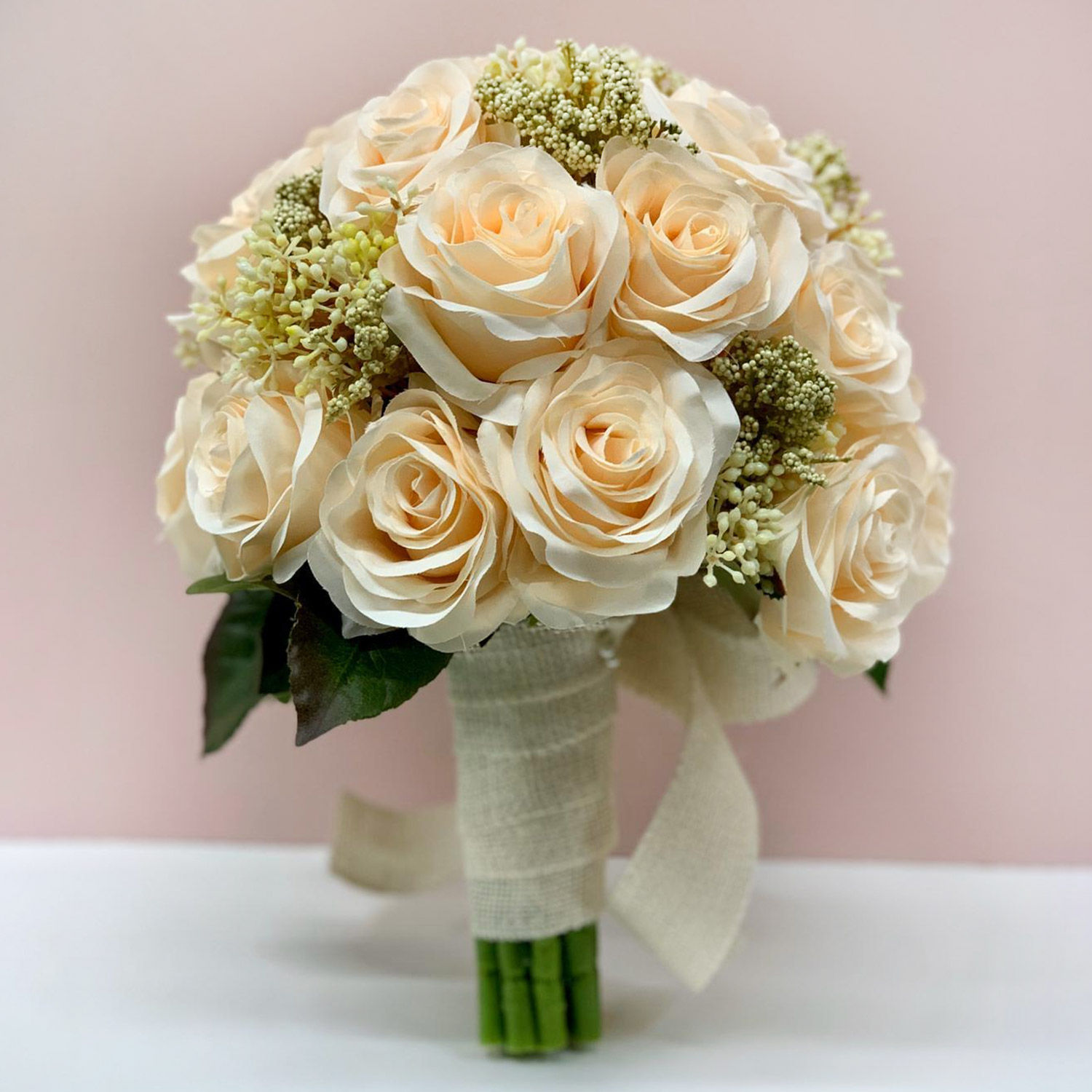 Lovely Peach Roses & Rice Flower Bridal Bouquet singapore | Gift Lovely  Peach Roses & Rice Flower Bridal Bouquet- Ferns N Petals