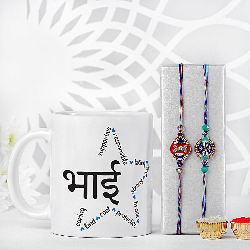 Cultural Charm Rakhi Set & Mug Combo