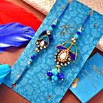 Blue Beads Lumba Rakhi Set With Karachi Halwa And Mathri