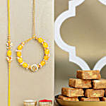 Sunkissed Stone Work Lumba Pearl Rakhi Combo Sweet Treats