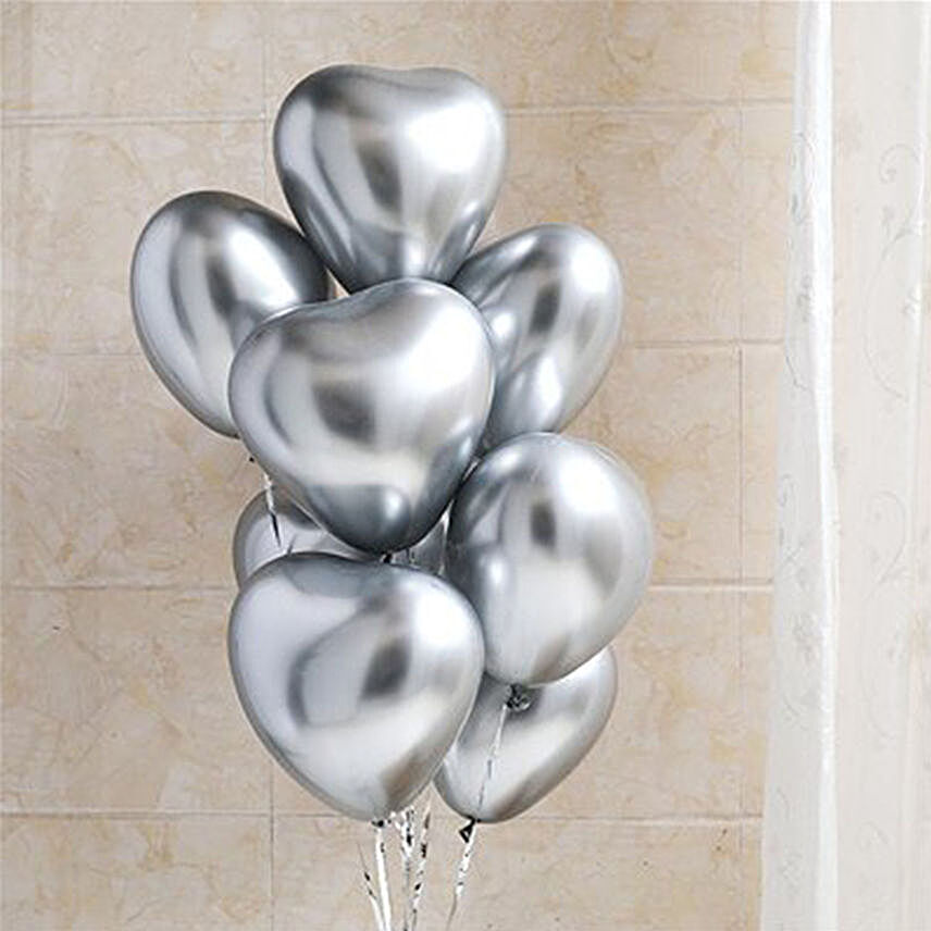 Silver Heart Shaped Chrome Balloons