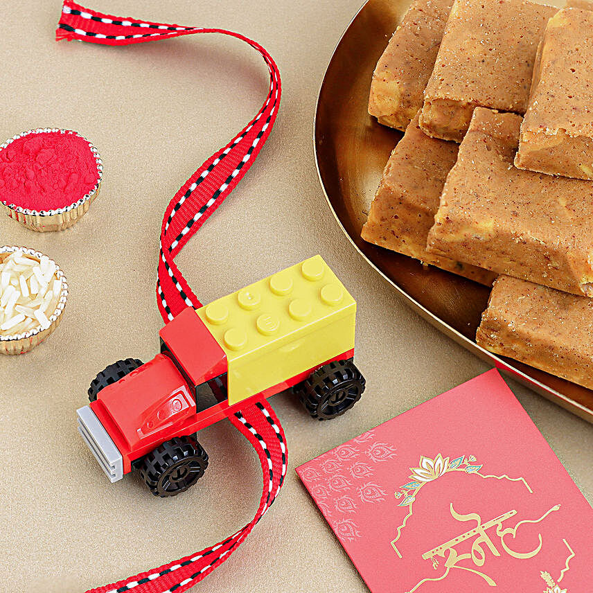 Joyful Truck Lego Rakhi & Festive Sweets