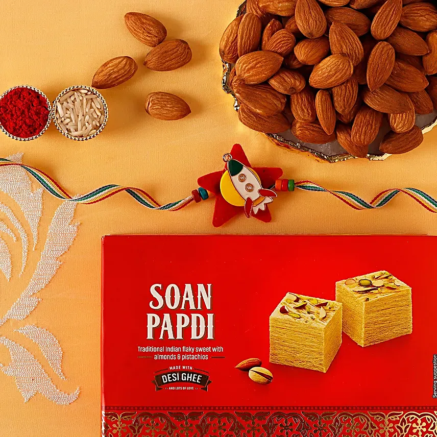 Sneh Rocket Rakhi With Soan Papdi & Almonds