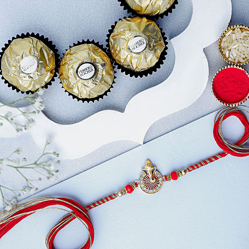 Ethereal Ganesha Harmony Rakhi & Ferrero Delight