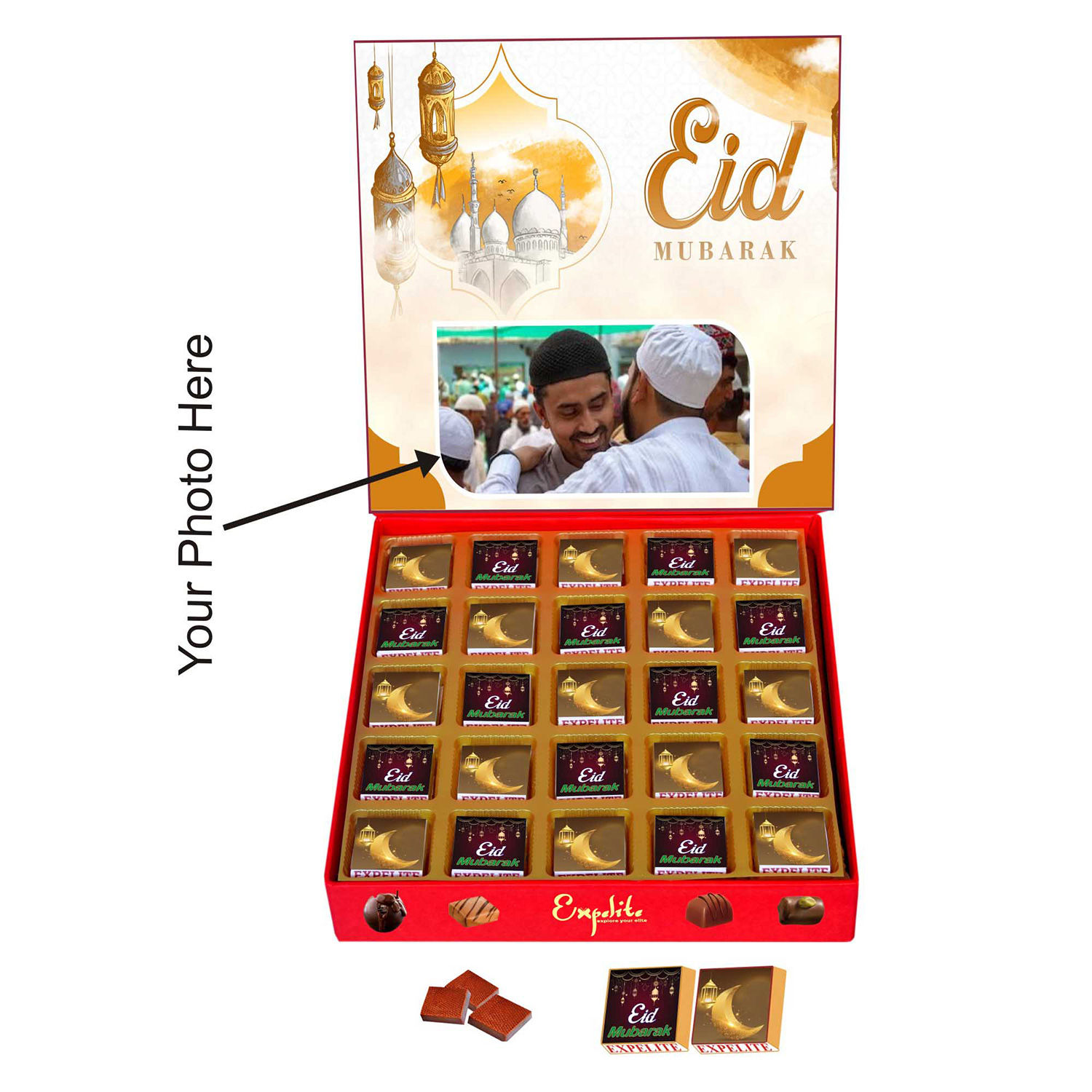 Buy/Send Personalised Eid Mubarak Chocolate Box- 25 Pcs Online- Ferns N  Petals